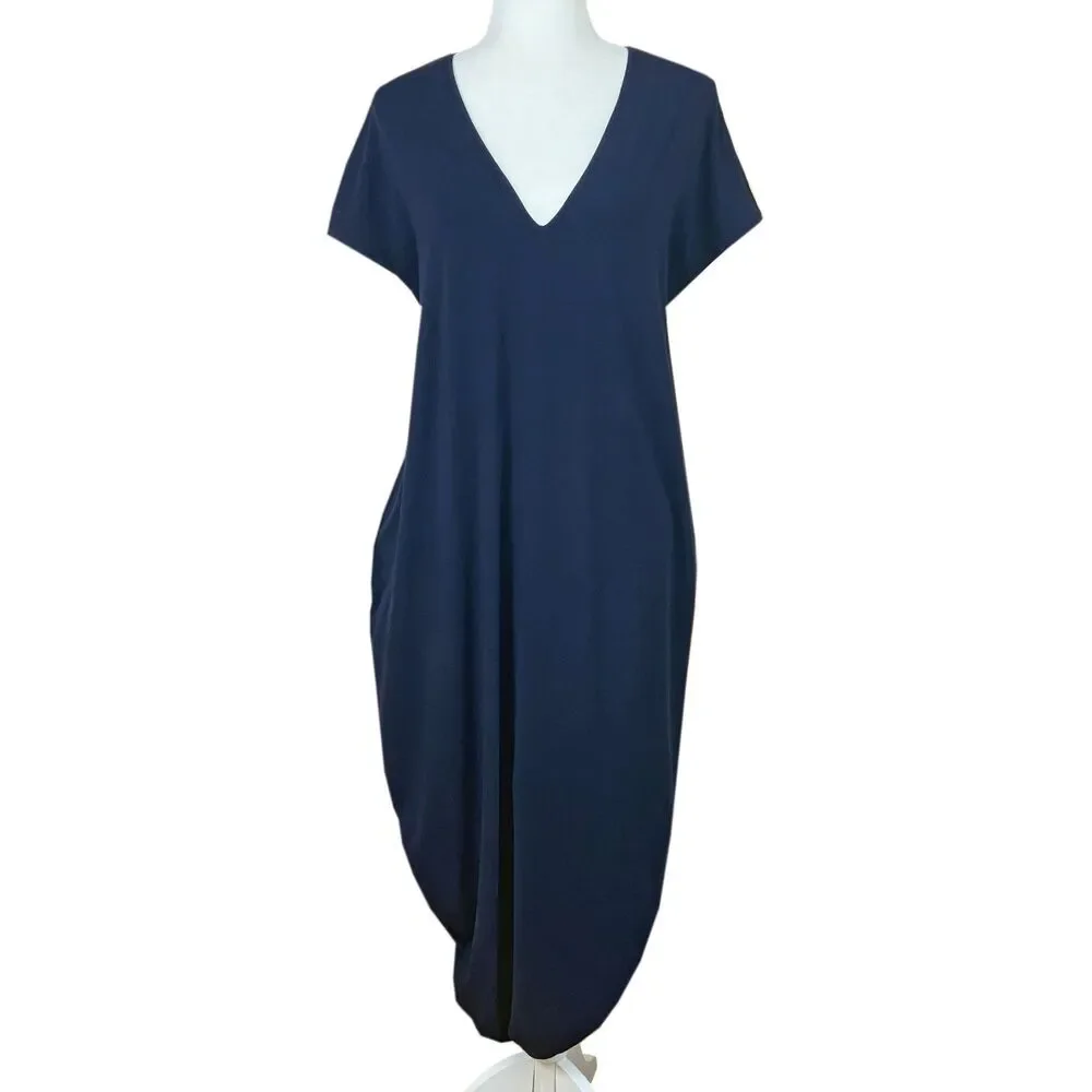 Universal Standard Iconic Geneva V-Neck Dress Size XS (10-12) Navy Pima Cotton